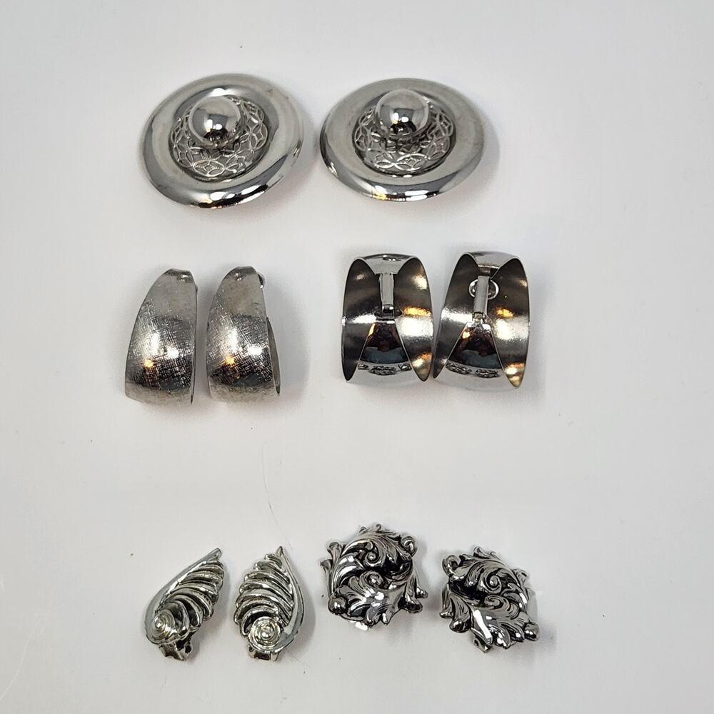 Silver Tone Clipon Clip On Earrings Bulk Jewelry Lot of 5 Pairs Statement Modern